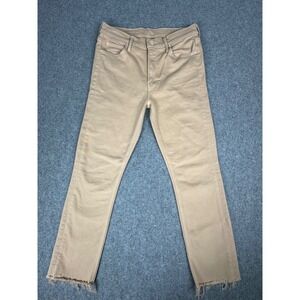 MOTHER High Waisted Straight Leg Crop Jeans Tan Frayed Hem Women Size 29